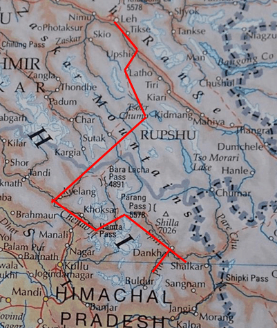 Leh-Shimla map